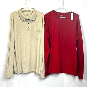 George 2 pieces Mens Long Sleeve Polo Pullover and Long Sleeve Shirt Size L